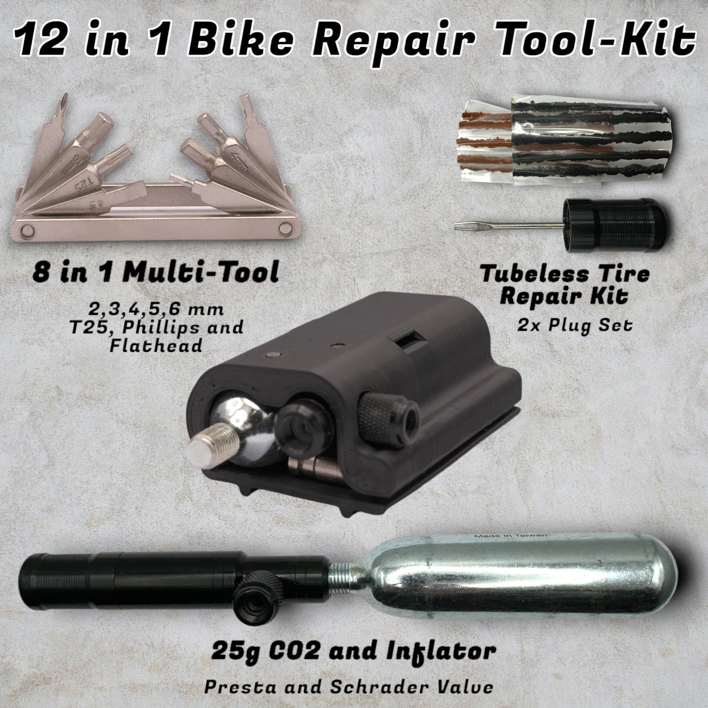 SLAPPACK - 12 in 1 Universal Bike Tool Kit, Universal Frame and Saddle Bag for Bicycles.